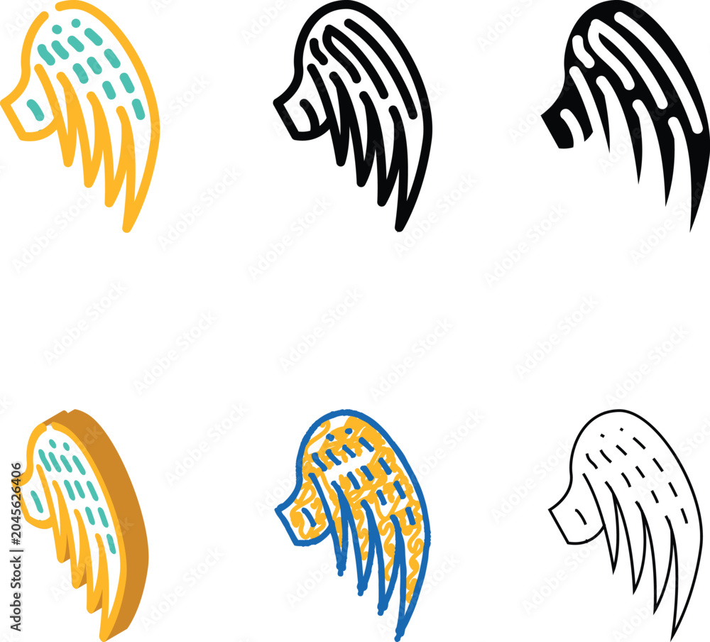Naklejka premium wing with feather color icon vector. wing with feather variants sign. isolated symbol illustration