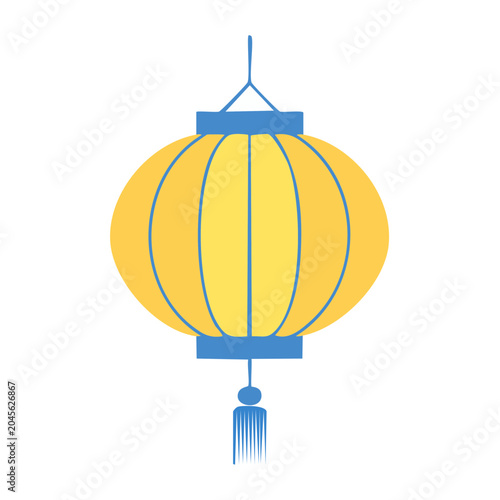 Yellow and blue flat design lantern with tassel