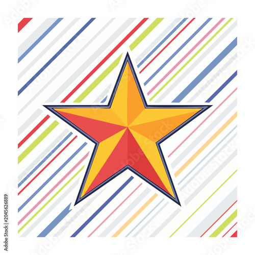 Yellow and red star on a striped background