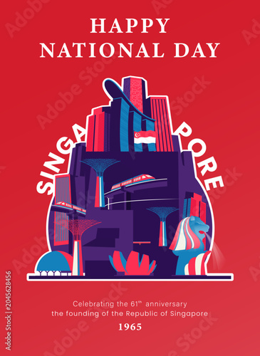 Singapore National Day 2026 Anniversary Poster Template with Futuristic City Architecture, Cultural Elements, and Modern Patriotic Celebration Theme