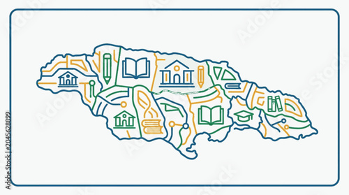 Fotografie Jamaica Map Filled With Educational Symbols And Icons.