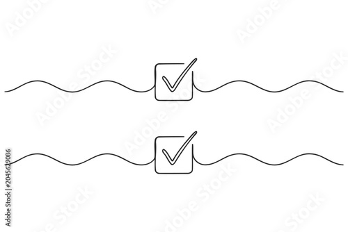 Continuous single line drawing of two check boxes with wavy lines hand drawn checkbox minimalist checkmark continuous illustration selection finished completed validation business planning
