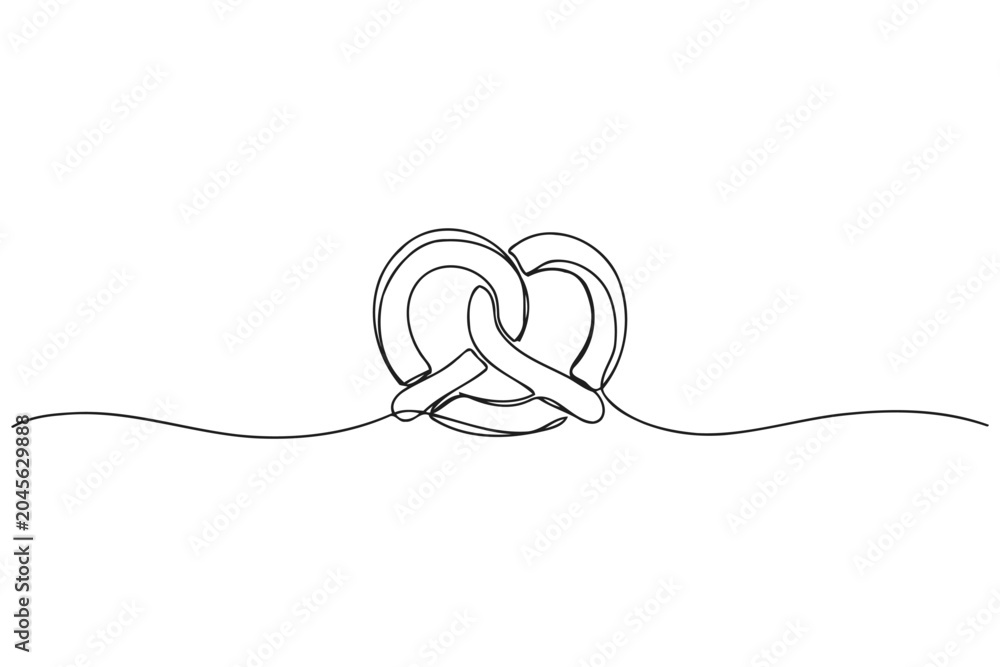 Fototapeta premium Continuous single line drawing of a soft pretzel snack with minimalist continuous illustration delicious creative monoline contemporary restaurant traditional