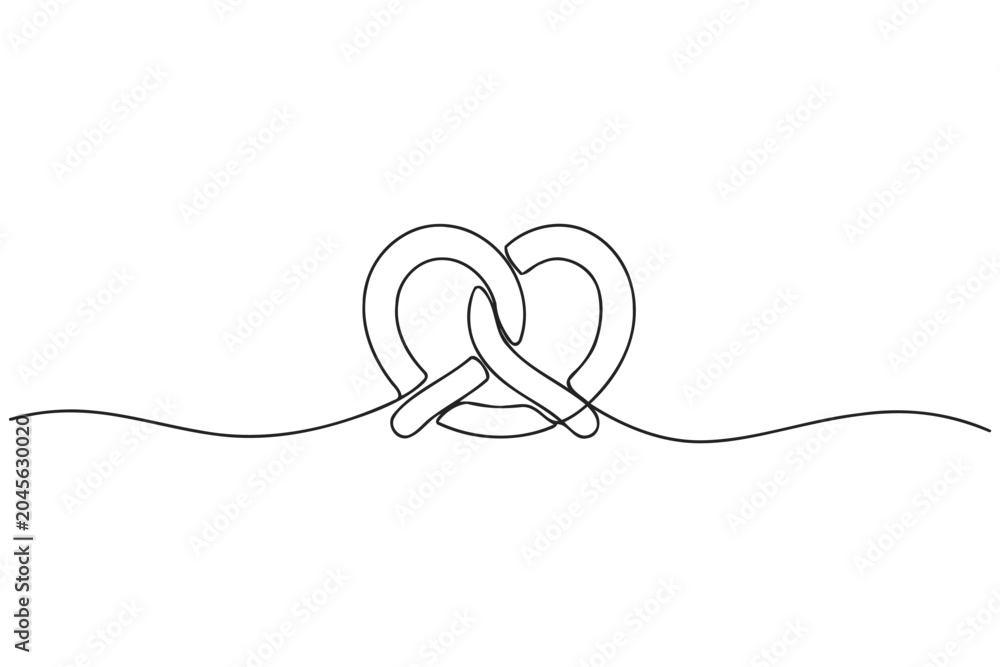 Obraz premium Continuous single line drawing of a soft pretzel snack with minimalist continuous illustration delicious creative monoline contemporary restaurant traditional