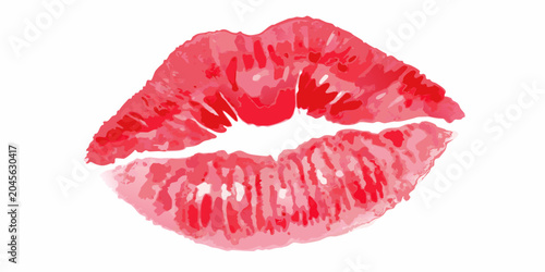 Foto Red watercolor style lip print on a white background