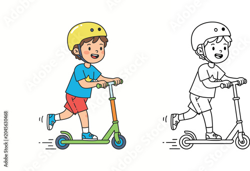 Boy Riding Scooter Coloring Page