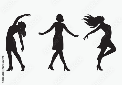 Three woman silhouette poses in black vector
