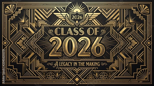 Luxury Class of 2026 Graduation Banner in Art Deco Style