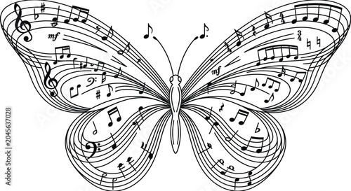 Foto Elegant Butterfly Silhouette Created from Musical Staff and Decorative Notation