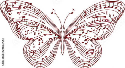 Foto Elegant Butterfly Silhouette Created from Musical Staff and Decorative Notation