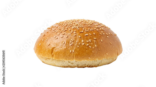 Golden Sesame Seed Burger Bun Isolated White Background.