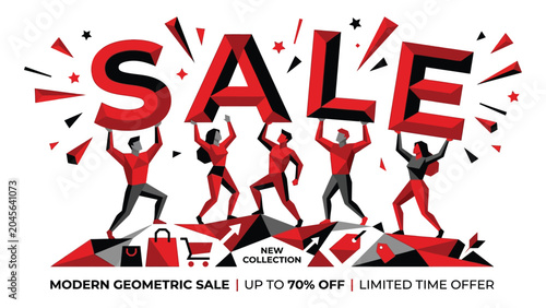 Canvastavla Shoppers hold up large red letters to spell out a sale promotion for a modern retail collection
