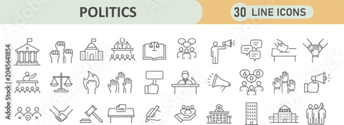 Bild auf Leinwand Set of thirty politics line icons for government and public affairs concepts wit