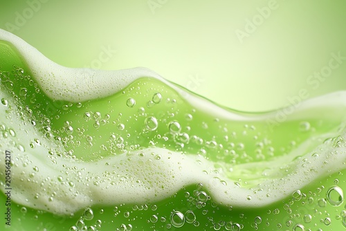 Bubbles on Green Liquid Surface with Soft Waves and Abstract Background for Refreshing Vibes