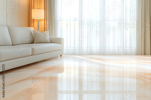 Bright and Inviting Living Room with Soft Fabrics and Natural Light Streaming In