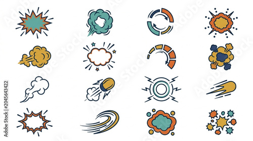 Quadro em tela Collection of comic book style explosion and sound effect icons.