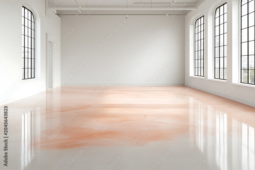 Fototapeta premium Bright Minimalist Interior Space with Large Windows and Smooth Floor for Creative Uses
