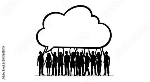 Diverse Crowd Holding Up Empty Speech Bubble Silhouette - Communication Concept