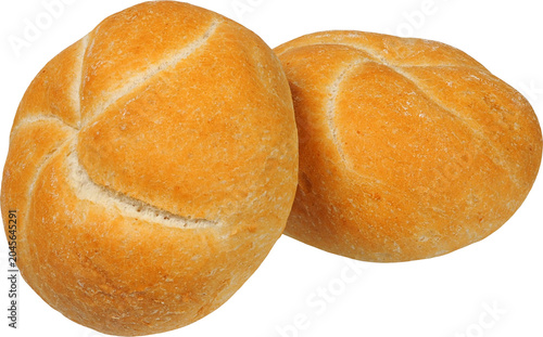 Two kaiser rolls isolated on white background