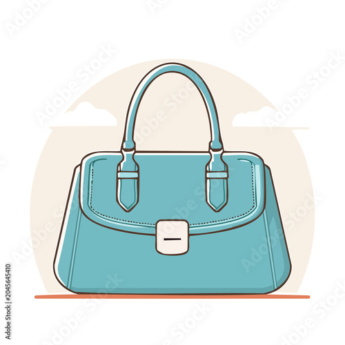 Blue handbag with handles and clasp, flat design illustration