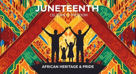 Juneteenth Freedom Celebration Banner
Celebrate African Heritage & Pride
Silhouette Family Juneteenth Graphic
