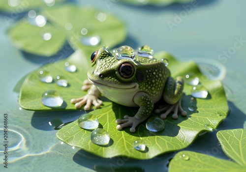This is an image showing a frog sitting on a leaf