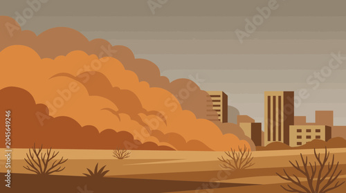 Fotografía Dust Storm Engulfing Rural Settlement in Semi Arid Region