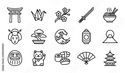 Foto Japanese Icons Collection: Culture, Travel, Food & Art Symbols, Vector Set