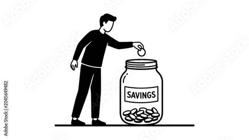Εκτύπωση καμβά Financial Planning Concept – Black Silhouette Vector of Person Placing Coin into