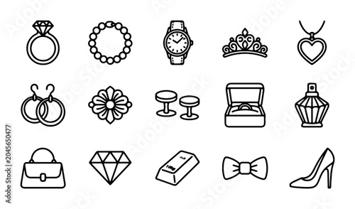Obraz na płótnie Luxury Jewelry Icons Set, Elegant Accessories Collection, Precious Gemstone Grap