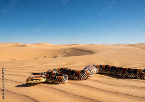 This is an image showing a snake in the desert