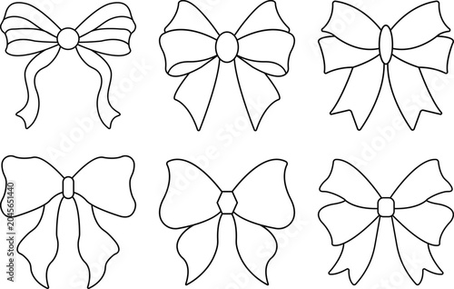 Set of decorative hand drawn ribbon bows illustration with decoration