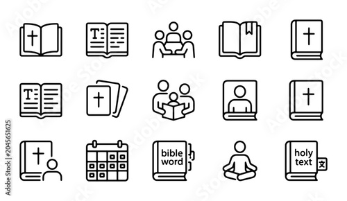 Canvastavla Bible Icons Set, Holy Book Graphics, Christian Faith Symbols, Religious Study Ve