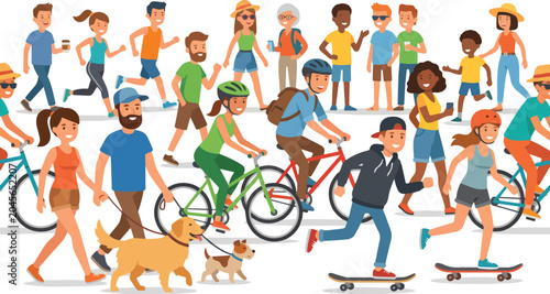 Schilderij op canvas Flat vector illustration of crowd engaged in outdoor recreation