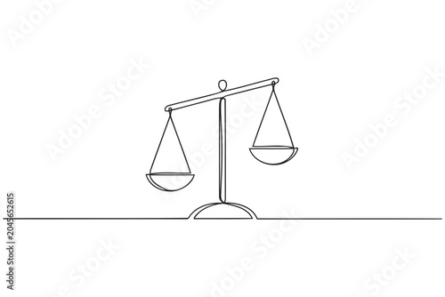 Tableau sur toile Minimalist continuous line art of uneven scales of justice with unbalanced fairn