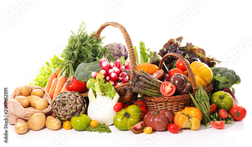 fruit and vegetable on white background