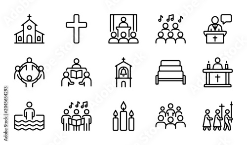 фотографія Christianity Icons Set, Religious Symbols, Church Worship, Faith Worship, Baptis