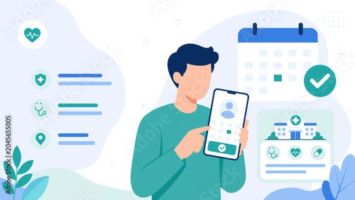 Schilderij op canvas Online Medical Appointment Booking Healthcare App Illustration