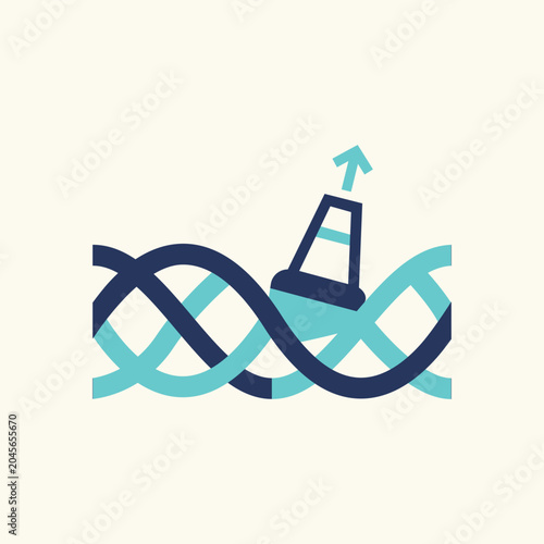 Ocean conservation symbol with wave and recycling icon flat vector illustration