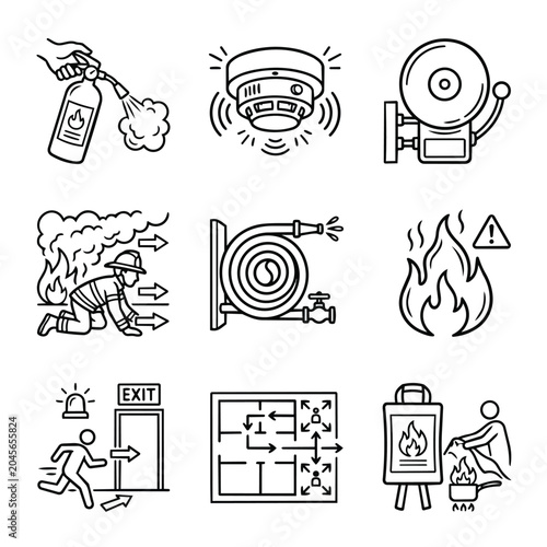 Fire Safety Icons Set Vector Illustration.