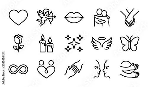 Canvastavla Love Icons Set: Romantic Symbols, Valentine's Day Graphics, Heart, Cupid, Hugs,
