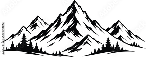 Mountain peak logo set, outdoor adventure forest silhouette vector