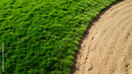 Perfectly Maintained Green Lawn And Dry Soil Top View