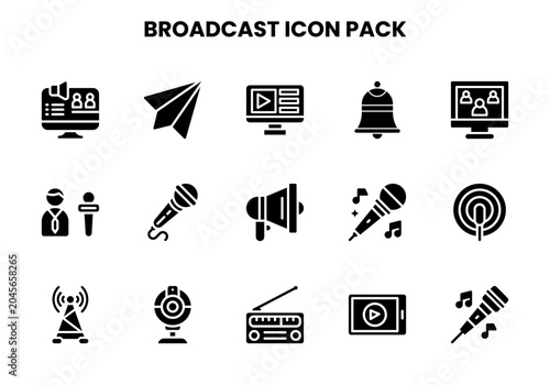 Fotografie Broadcast Glyph Design Icons Pack