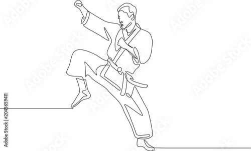 Foto Martial arts karate fighter continuous line vector.