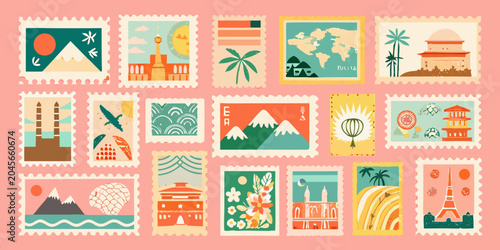 Photos Collection Of Vintage style Travel Stamps Illustrated Vector Design
