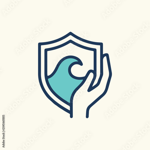 Ocean protection hand shield conservation icon vector