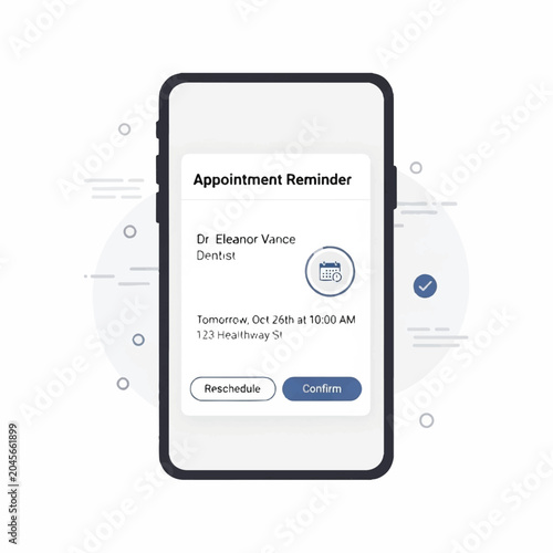A smartphone displays a dental appointment reminder on its screen indoors.