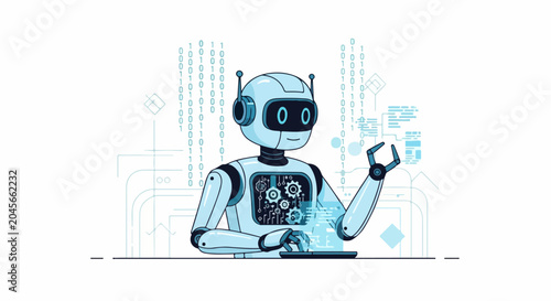 Robot with Glowing Blue Circuits.
