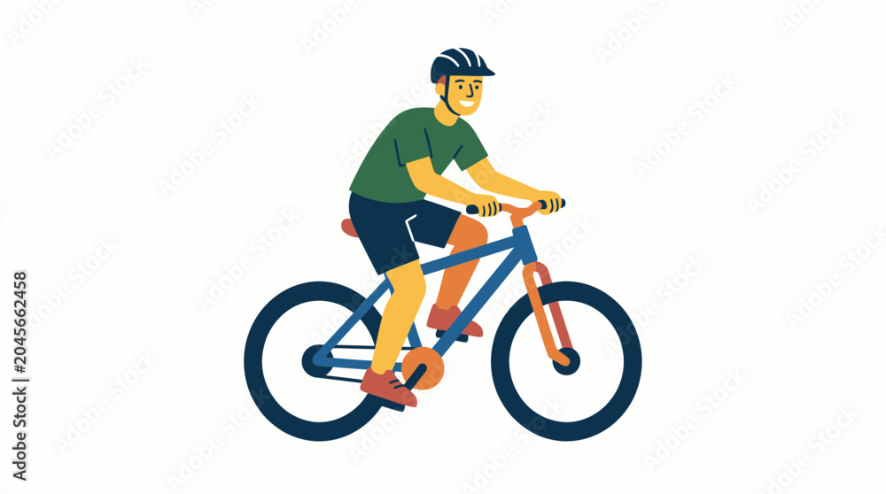 Naklejka premium Man riding blue mountain bike on white background.